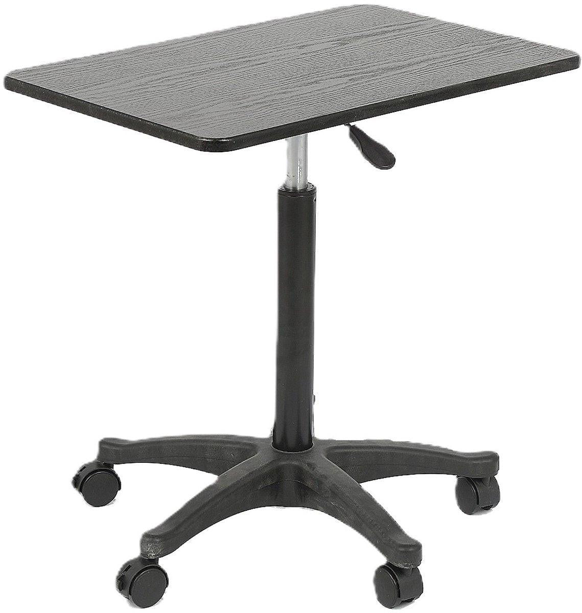 Adjustable Laptop Side Table with Wheels – Pneumatic Height Lift 60–80 cm, Black MDF Top.